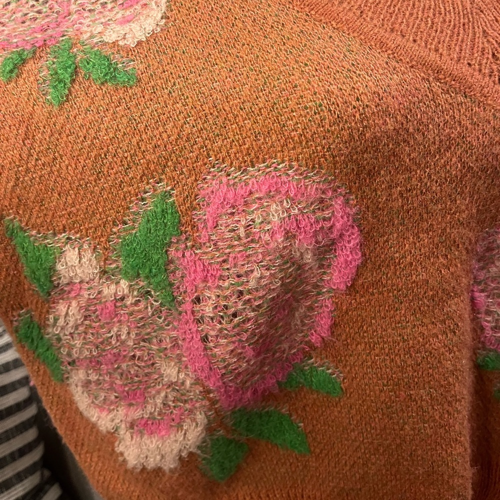 Anthropologie Floral Knit Sweater - Pink and Green - Picture 4 of 9